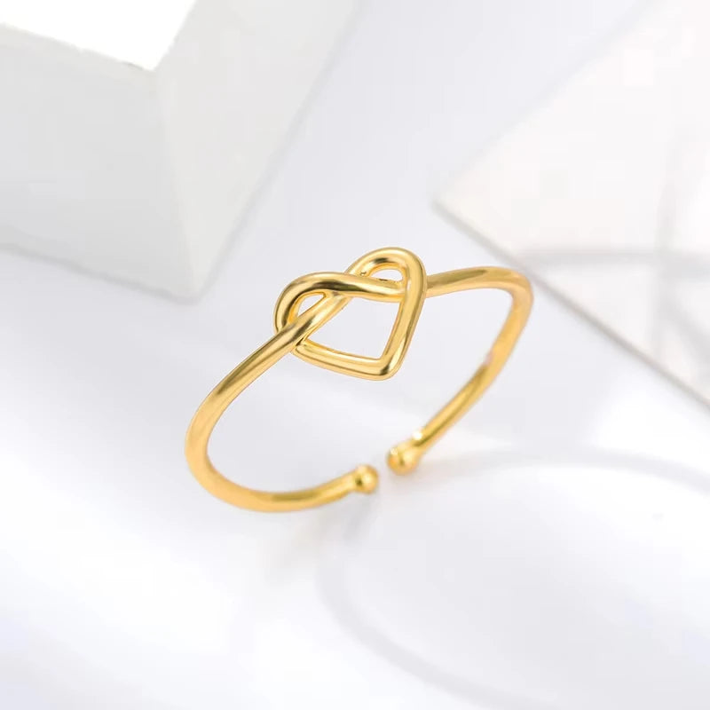 Edelstahl kleine Herzringe für Frauen Vintage Gold Farbe Kreuz Öffnung Geometrischer Ring Mode Hochzeit Schmuck Geschenk 2024