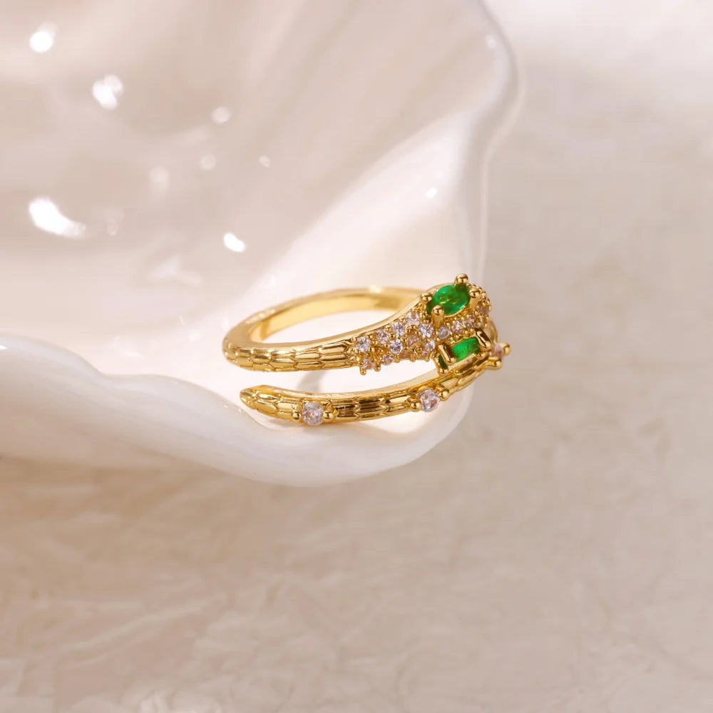 Zirkon-Schlangenringe für Damen und Herren Edelstahl Goldfarben Offener verstellbarer Ring Vintage Gothic Ästhetik Schmuck anillos mujer