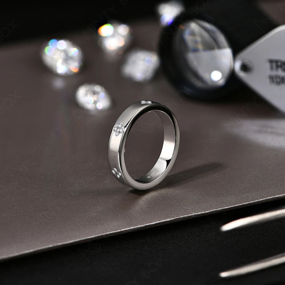MINTYBOX Clover Moissanite 18k vergoldeter Diamant Ehering für Damen S925 Silber Verlobungsfeier Edelschmuck Geschenk