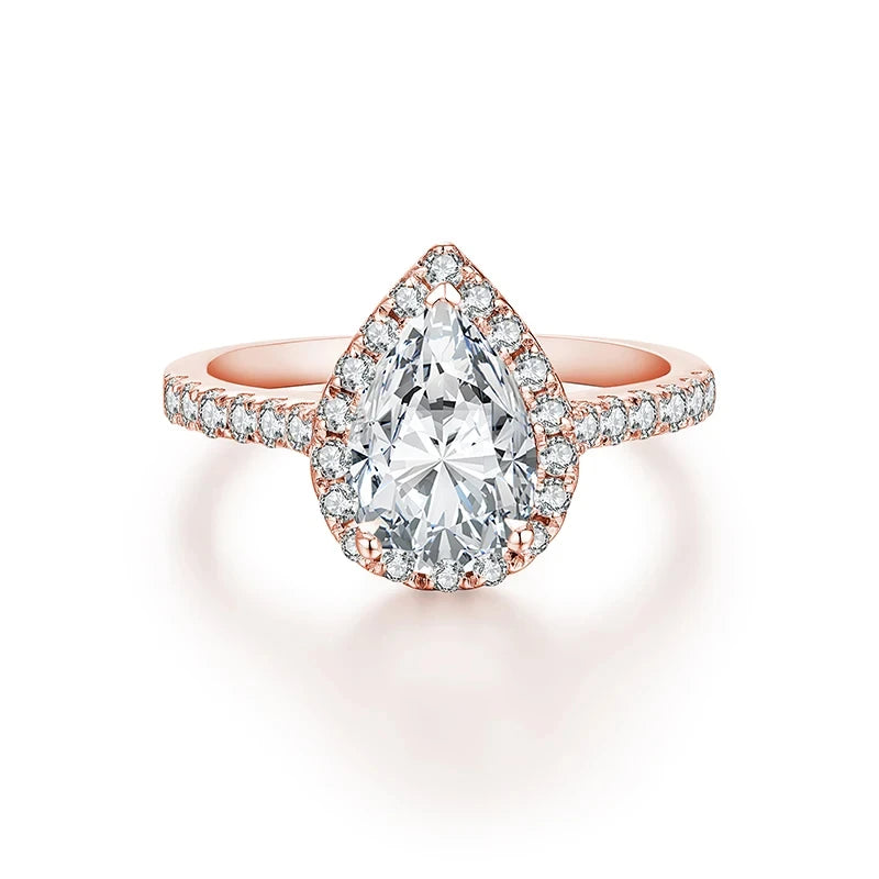 MINTYBOX Anillo de Moissanita de Lujo Corte Pera 2.0CT Plata de Ley 925 Baño de Oro 18K Anillo de Compromiso Halo para Mujer Regalo de Joyería Fina