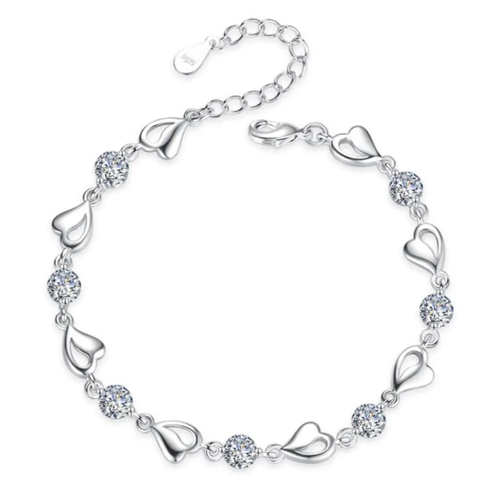 URBABY 925 Sterling Silber Armband Schmuck Hochwertiges Retro Herz Hochzeit Zirkonia Länge 17CM+4CM