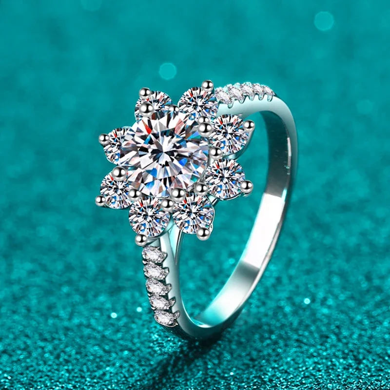 NeeTim Anillo de eternidad de moissanita de 1ct 2ct, plata de ley 925 con anillos de diamantes de laboratorio chapados en oro para mujer