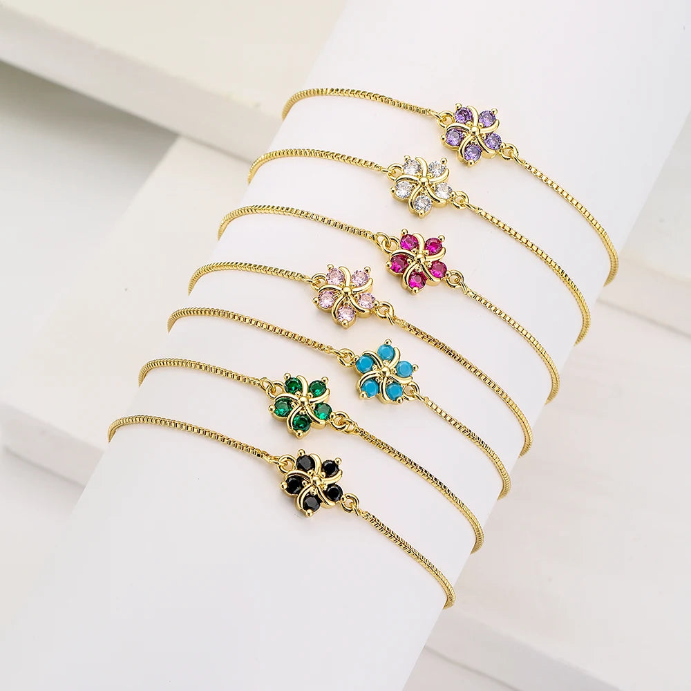 NEWBUY Mode Goldfarbe Bunte CZ Zirkon Blumen Charm Armbänder für Frauen Party Schmuck Accessoires