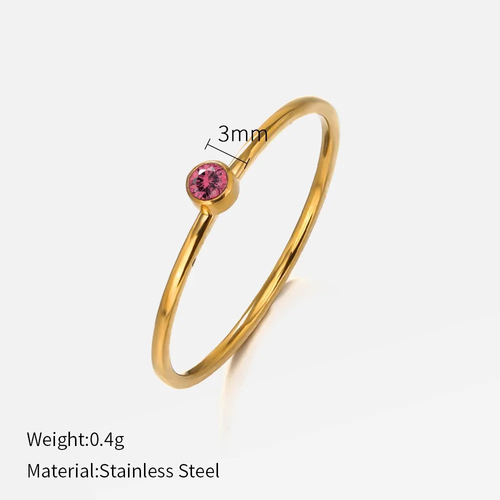 Anillo de piedra natal de acero inoxidable SUNIBI para mujer, color dorado, estilo simple, joyería de moda para fiestas, dropshipping