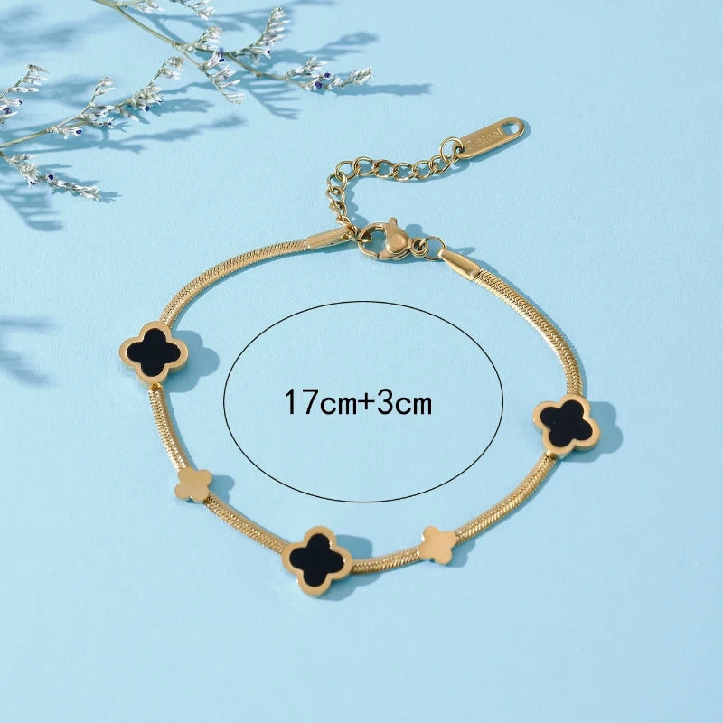 Europa und die Vereinigten Staaten Trend Fashion Einfaches Blatt Armband Damen Schwarzes Kleeblatt Armband Vielseitiger Schmuck