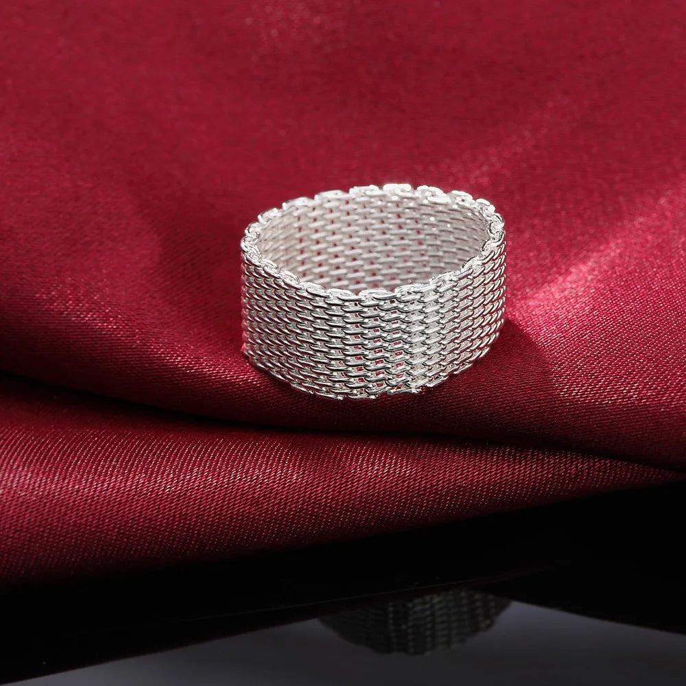 Heiße klassische 925er Sterling Silber Charms Einfache Netzringe Damen Edelschmuck für Frauen Männer Größe 6 7 8 9 10 Mode Hochzeitsgeschenke