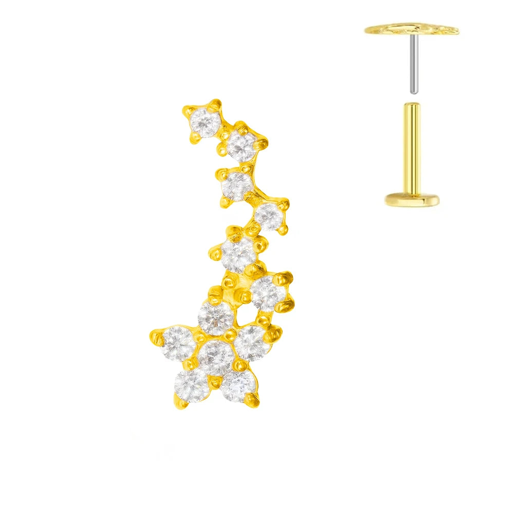 ASTM F136 G23 Titan Piercing Ast Ohrring Stecker Mond Push-In Zirkonia Gewindelos Labret Piercing 16/18/20G Knorpelkörperschmuck