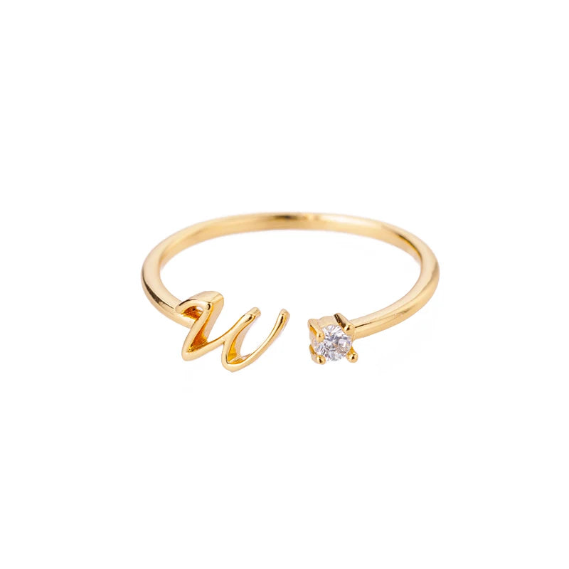 Zirkon Tiny Initial-Buchstabenringe für Damen, Edelstahl A-Z Buchstaben verstellbarer Ring, weiblicher ästhetischer Weihnachtsschmuck, Geschenk