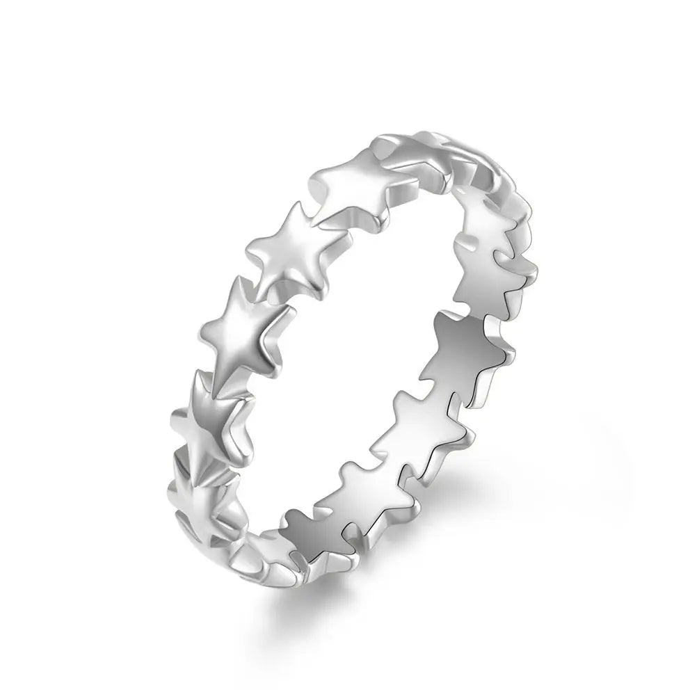 Edelstahl-Stern-Eternity-Ring, stapelbar, Ehering für Damen und Mädchen, Größe 5-9