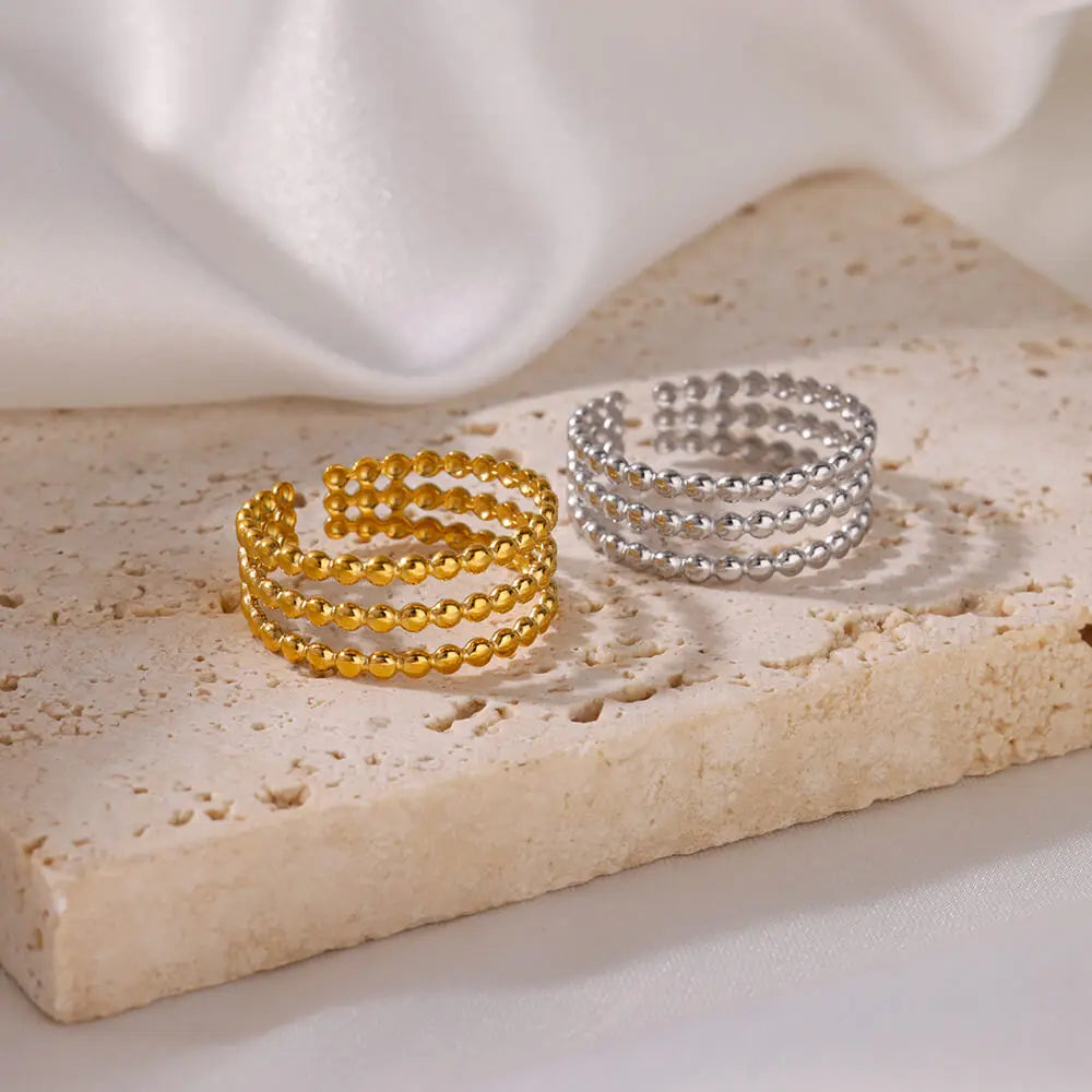 Edelstahl Perlen Design Ringe Für Frauen Gold Farbe Öffnungsring Hochzeit Ästhetische Accessoires Party Schmuck Geschenk BFF anillo