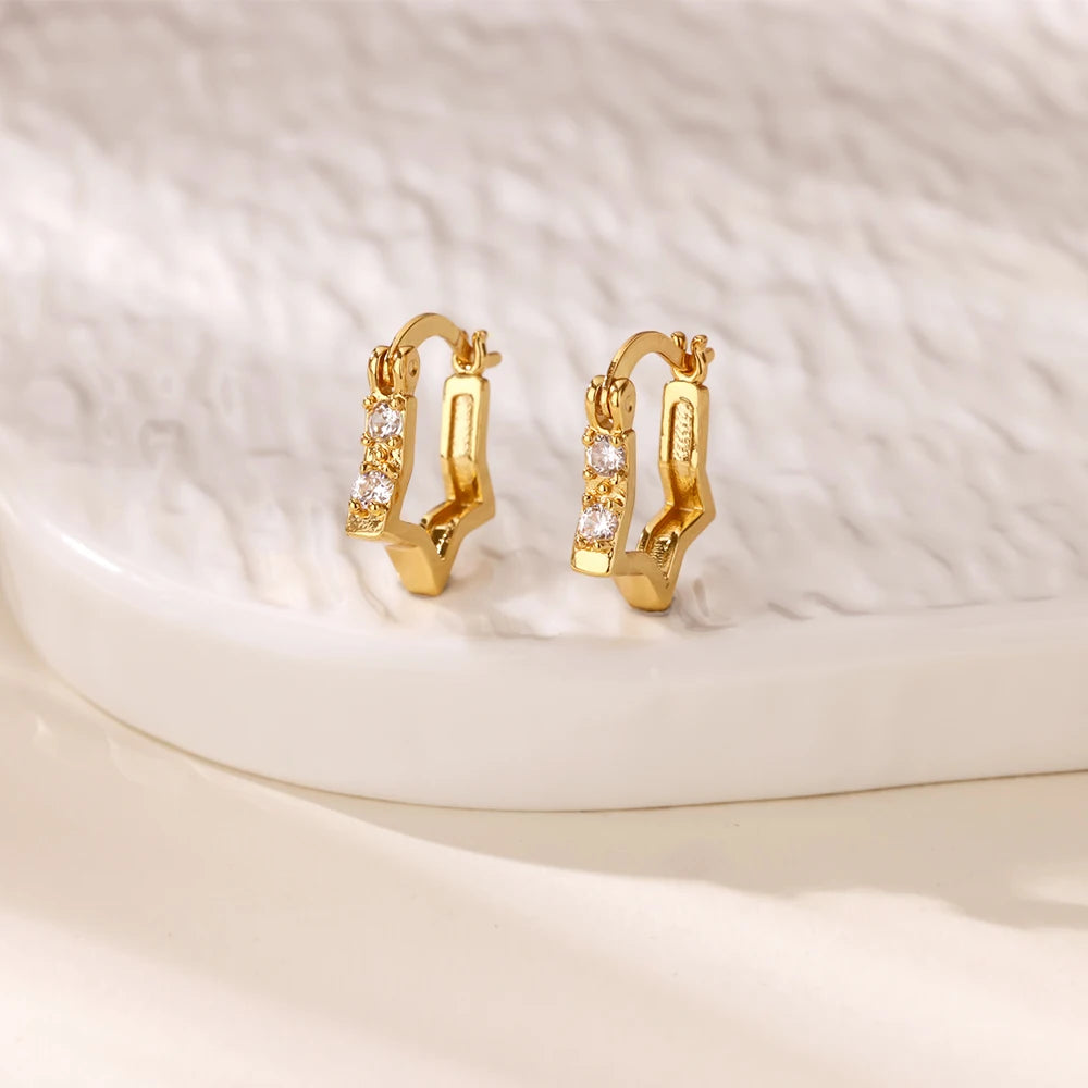 Creolen aus Zirkonia für Damen, Luxuriöse Kristall-Zirkon-Ohrringe in Goldfarben, aus Edelstahl, Schmuck, Hochzeitsfeier-Geschenk