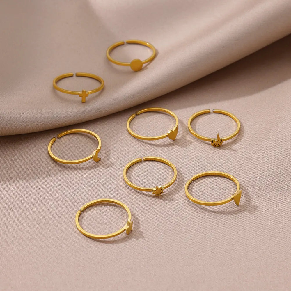 Edelstahl kleine Herzringe für Frauen Vintage Gold Farbe Kreuz Öffnung Geometrischer Ring Mode Hochzeit Schmuck Geschenk 2024
