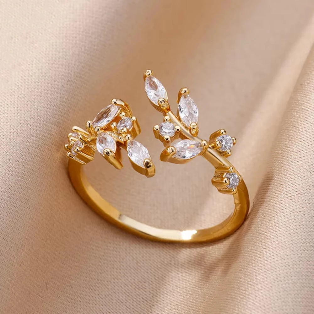 Luxus Zirkon Geometrische Ringe für Frauen Edelstahl Gold Farbe Offener Ring Trendige Hochzeit Party Ästhetischer Schmuck Geschenk Femme