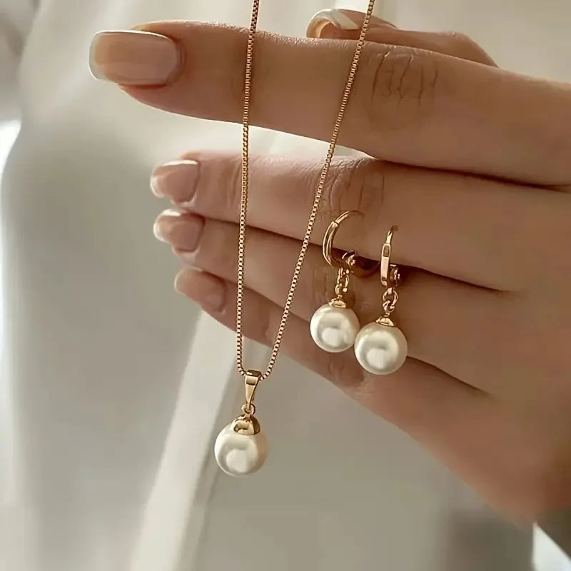 Juego de joyas de perlas de moda para mujer, pendientes colgantes, collar con colgante, atuendo simple y delicado de uso diario, accesorios de fiesta