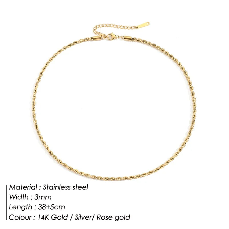 SUNIBI Stainless Steel Necklaces for Women Gold Color Basic Punk Link Chain Necklace Solid Metal Jewelry Wholesale/dropshipping