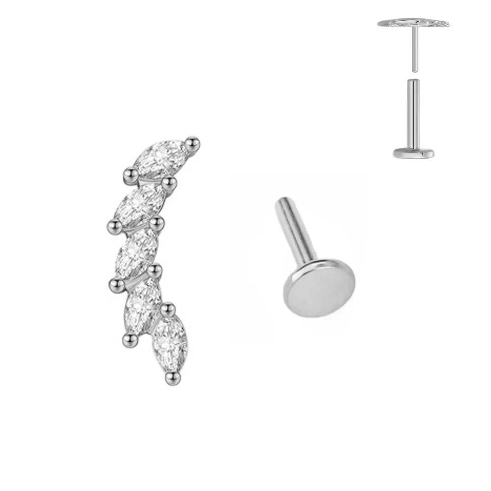 ASTM F136 G23 Titan Blattzweig Push-In Threadless Labret Piercing 16/18/20G Ohrstecker Knorpel Großhandel Körperschmuck