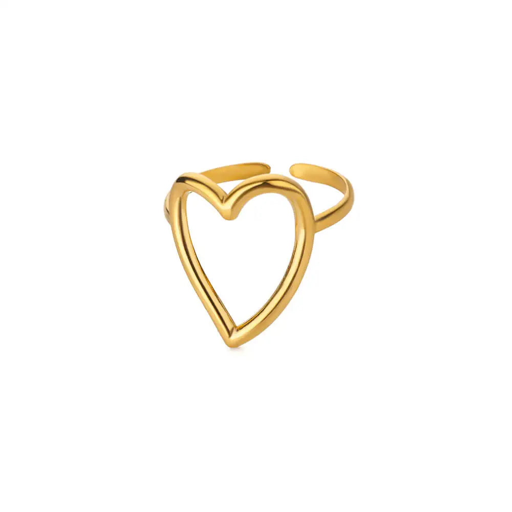 Herz Minimalistische Edelstahlringe für Frauen Goldfarben Glänzende Öffnung Ästhetischer Herzring Hochzeit Party Schmuck Geschenk BFF
