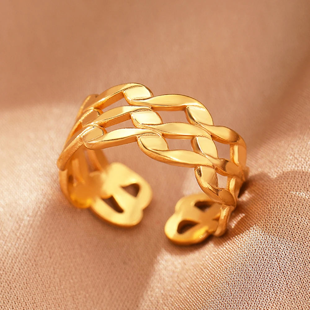 Edelstahlringe Vintage Exquisit Hohl Einstellbare Offene Statement-Ringe Leichte Luxus-Mode-Ringe für Frauen Schmuck Neu