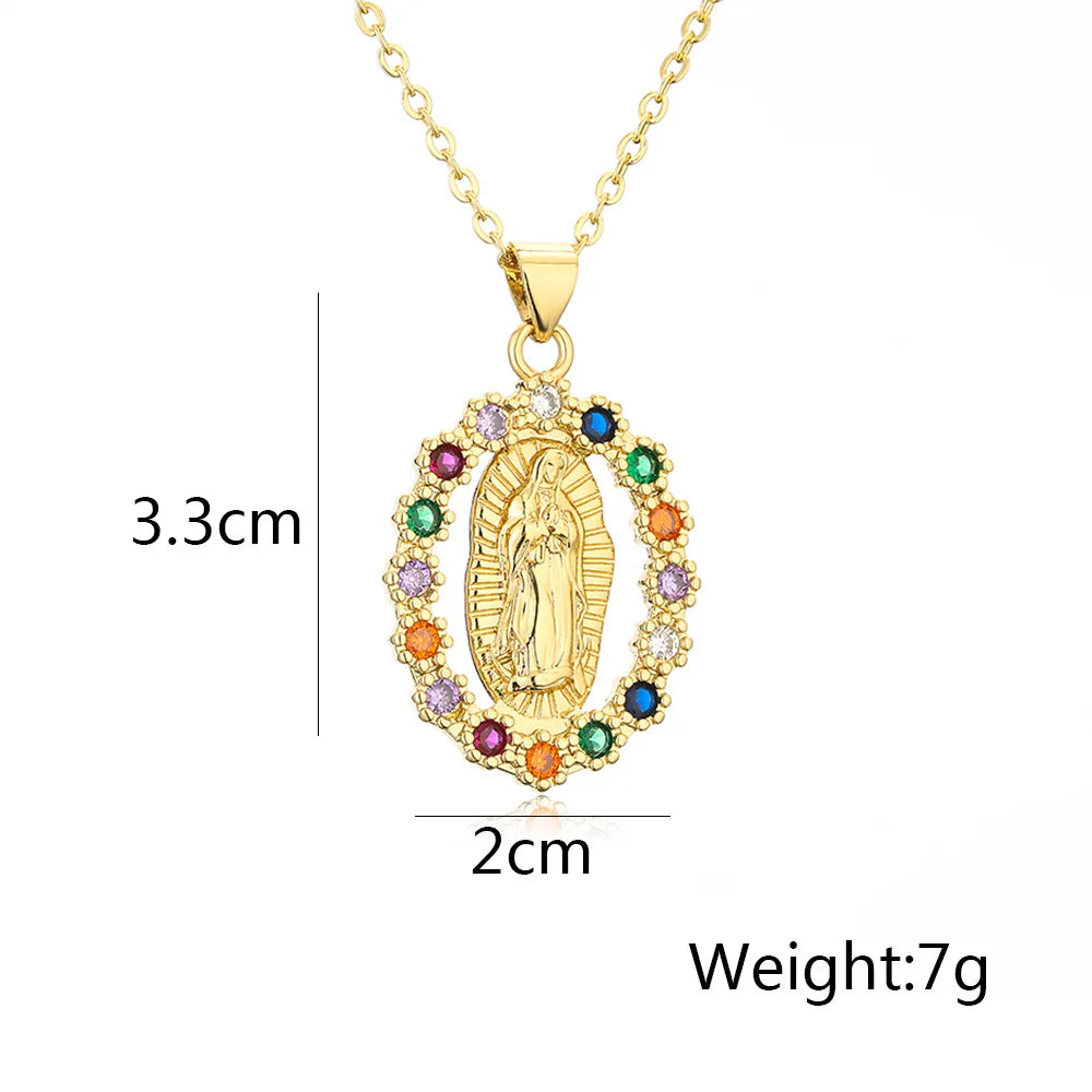 NEWBUY High Quality Women's Religious Jewelry Copper CZ Zircon Inlay Virgin Mary Pendant Stainless Steel Chain Necklace