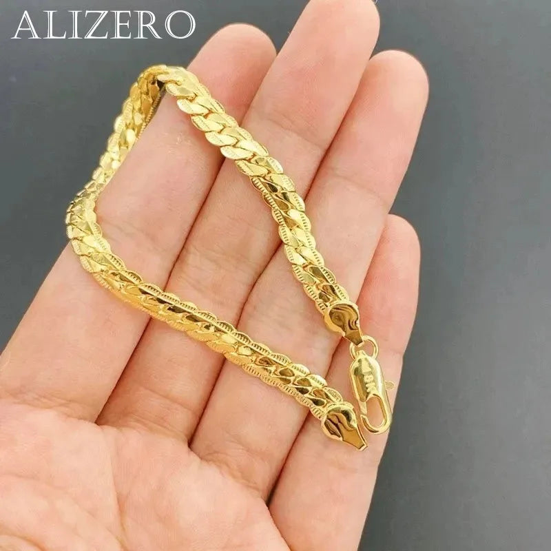 20,32 cm 18K Goldarmband 5MM seitliches Kettenarmband für Frauen Männer Mode Hochzeit Verlobung 925 Sterlingsilber Schmuck Geschenke