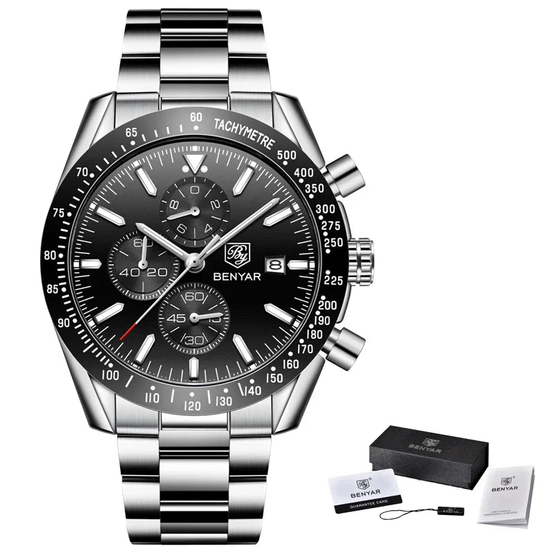 Reloj de hombre BENYAR, de marca superior de lujo, totalmente de acero, con movimiento de cuarzo para negocios, informal, impermeable, deportivo, Relogio Masculino