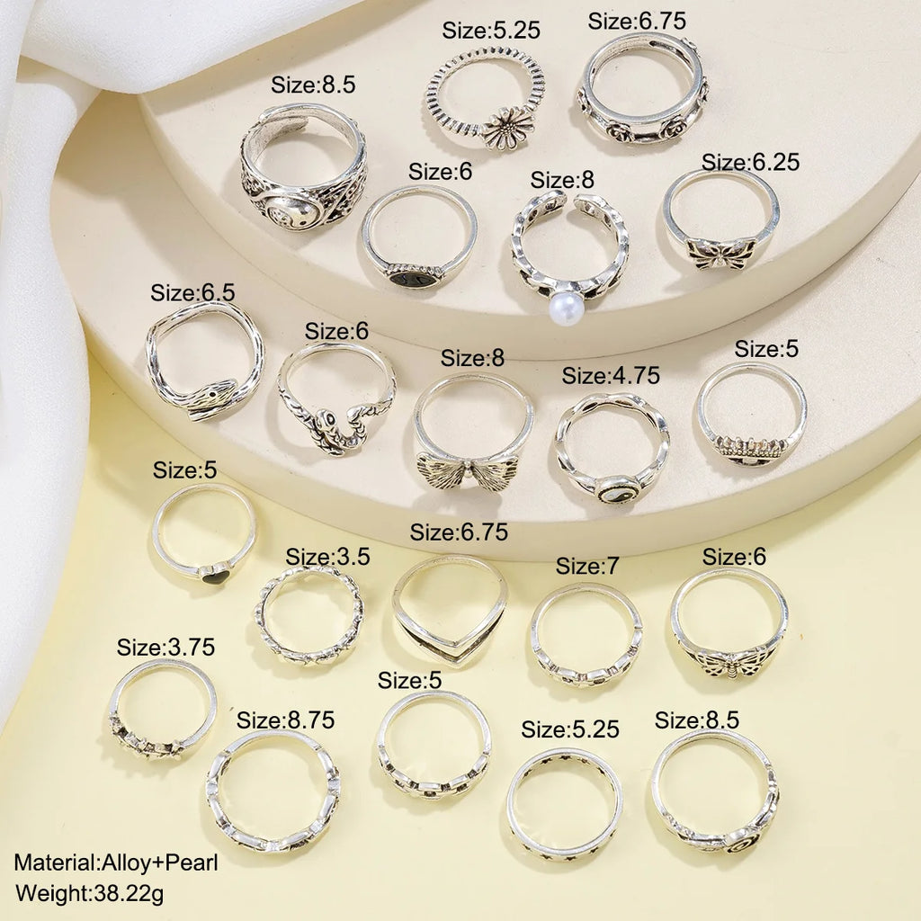 21-teiliges Gothic-Ringe-Set für Frauen, modisch, einfach, Schlange, Schmetterling, böses Auge, Fingerring, trendige Punk-Schmuckgeschenke, Neuheit 2024