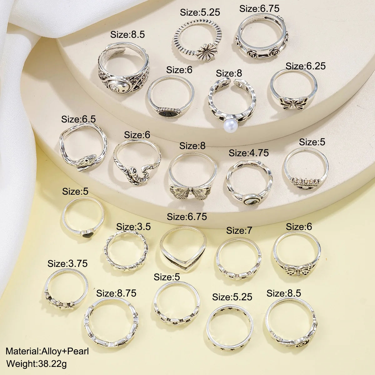 21-teiliges Gothic-Ringe-Set für Frauen, modisch, einfach, Schlange, Schmetterling, böses Auge, Fingerring, trendige Punk-Schmuckgeschenke, Neuheit 2024