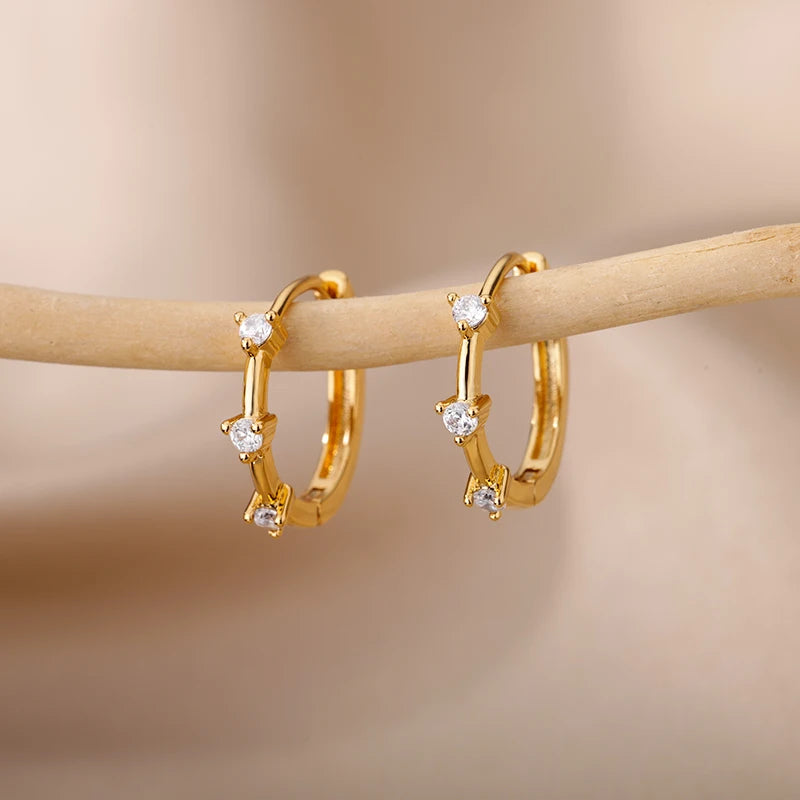 Creolen aus Zirkonia für Damen, Luxuriöse Kristall-Zirkon-Ohrringe in Goldfarben, aus Edelstahl, Schmuck, Hochzeitsfeier-Geschenk