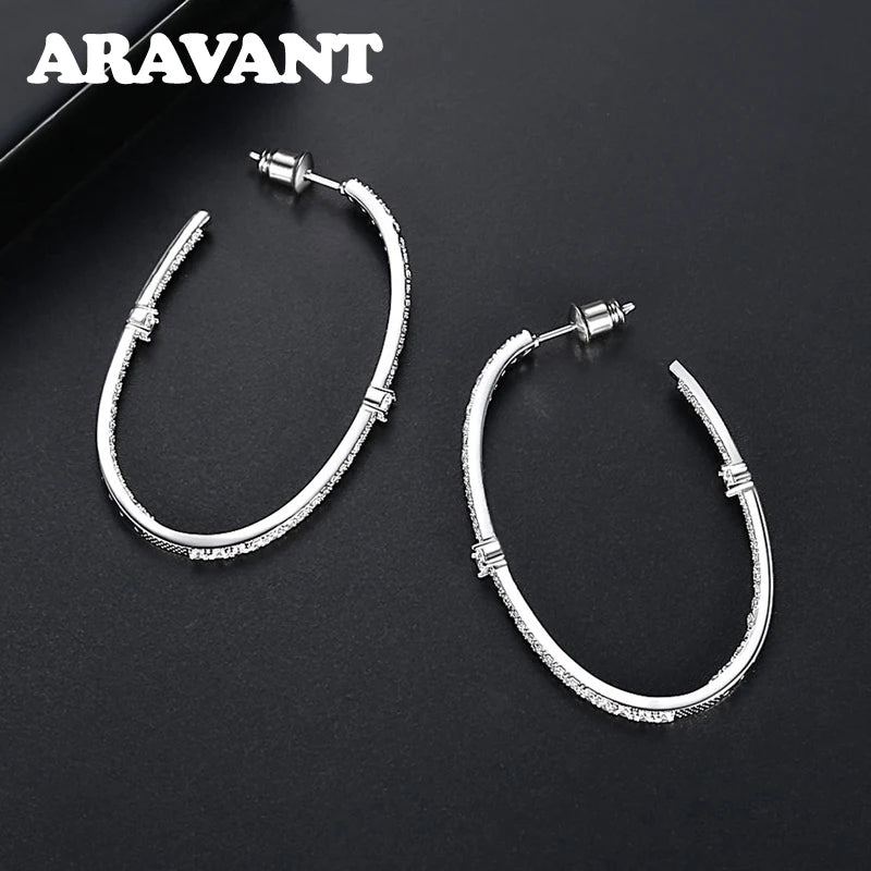 Aravant 925er Silber 48mm Zirkon Creolen für Damen und Mädchen Modeschmuck