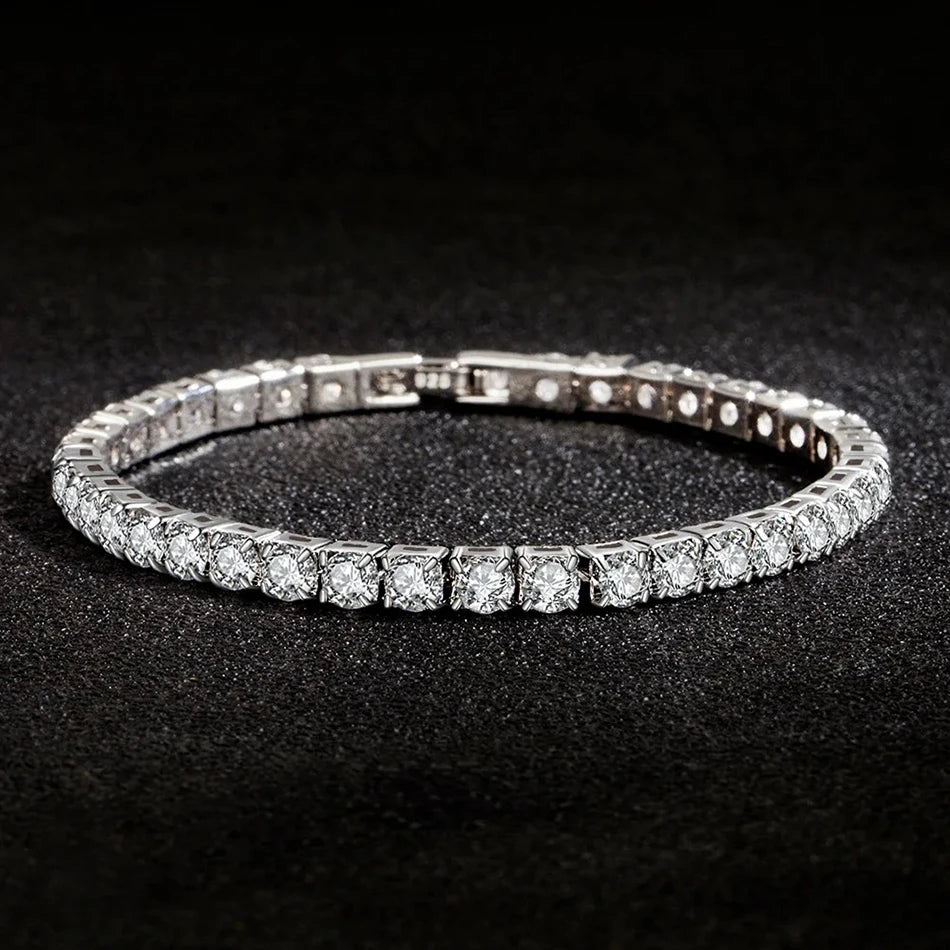 ALIZERO S925 Sterling Silber Armband Zirkonia Tennis Ball Damen Mode Schlicht Verlobung Hochzeit Charme Schmuck 4mm 16-23cm
