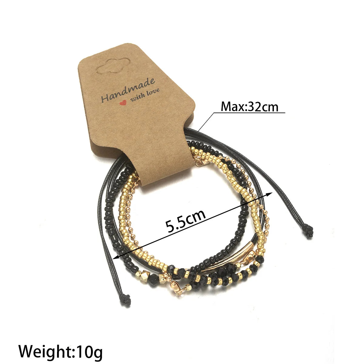 Handgemachtes schwarzes Glasstein-Armband-Set für Damen, einfaches geflochtenes Seil, Perlen, Kette, Armreif, weibliche Mode, Schmuckzubehör