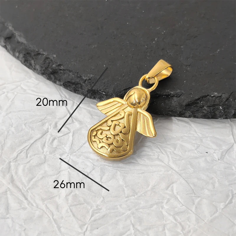 Colgante Sin Deslustre Cruz de Ángel Corazón de Acero Inoxidable Chapado en Oro Vintage para Mujer, Fabricación de Joyas para Collares