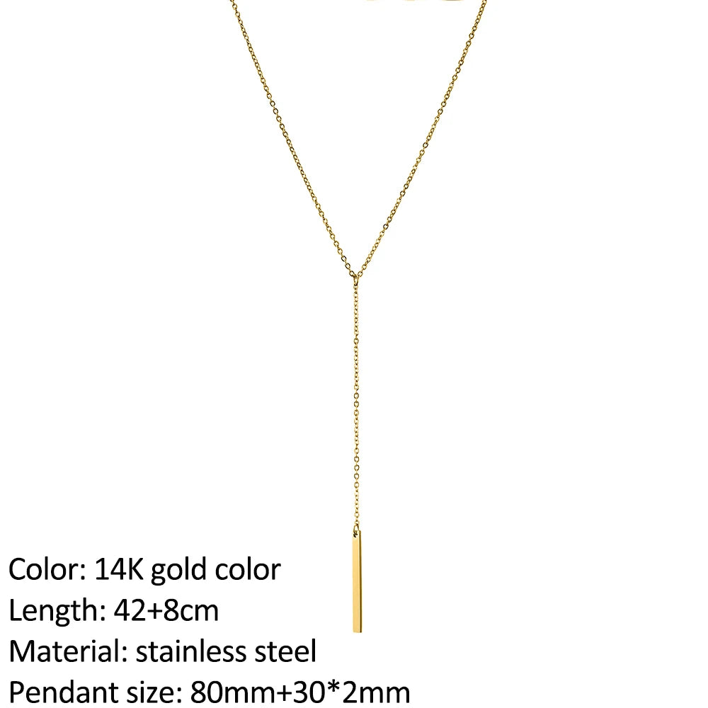 SUNIBI Vertical Bar Pendant Necklaces Stainless Steel Simple Long Lariat Chain Minimalist Dangle Necklace for Women Jewelry Gift