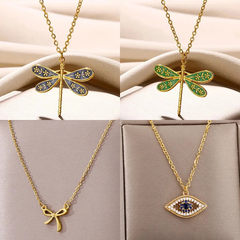 Stainless Steel Dragonfly Necklaces For Women 18K Gold Plated DragonflyPendants Choker  Insect Jewelry Gift
