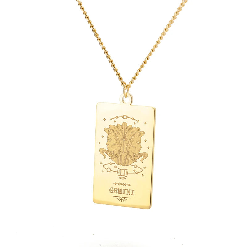 Stainless Steel Zodiac Sign Necklace For Women Vintage Constellation Libra Pendant Chain Collar Aesthetic 2024 New Trend Jewelry
