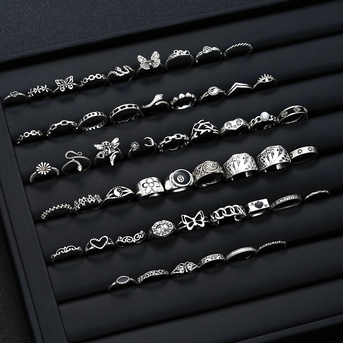 51tlg. Gothic Punk Ring Set für Damen Herren Mode Schmetterling Herz Schlange Design Match Ring Alltag Halloween Schmuck Geschenke Neu