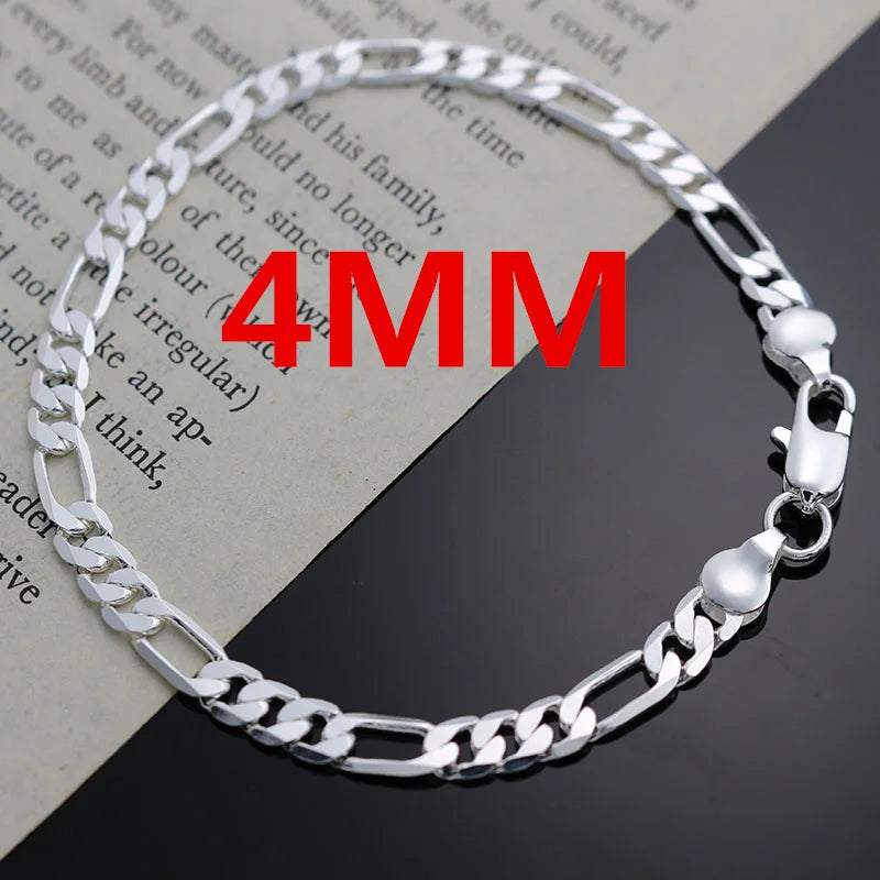 Edle Neuheit 925er Sterlingsilber 4MM Kette für Herren Damen Armband Halskette Schmuckset Damen Weihnachtsgeschenke Charms Hochzeit