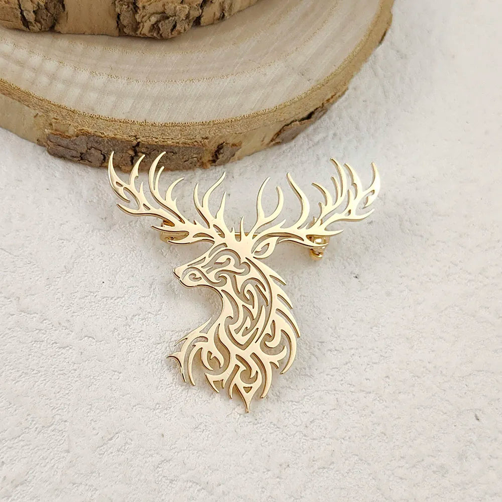 Creative punk style hollow sika deer stainless steel gold-plated 18K brooch, black suit accessories, wedding matching set