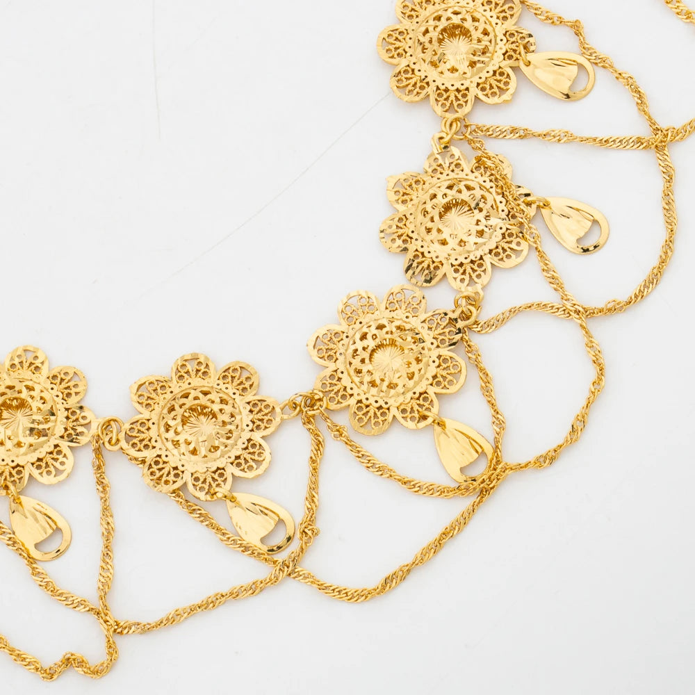 Afrikanischer 18K Goldfarbener Schmuckset für Damen Blumenmuster Halskette und Ohrringe 2-teiliges Set für Hochzeiten Party Schmuck Dubai Geschenk