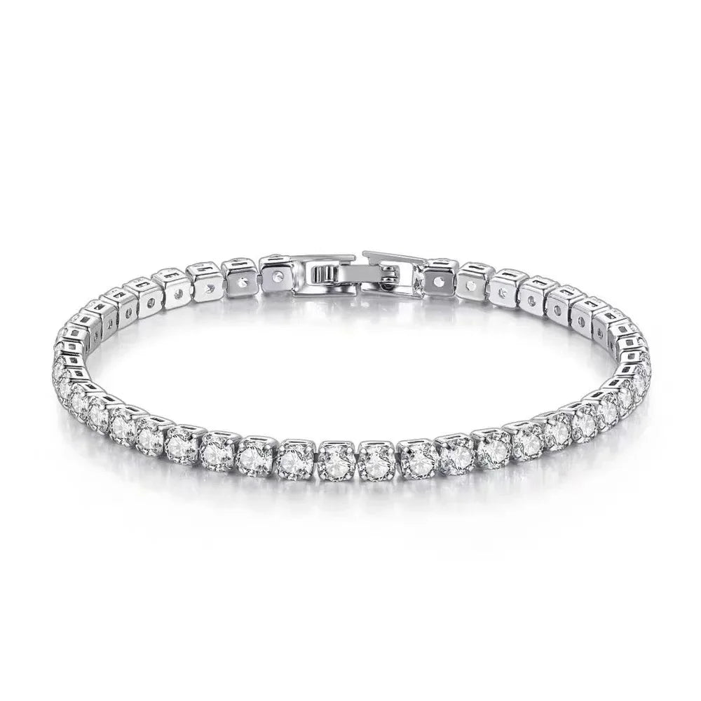 S925 Sterling Silber Armband Zirkonia Tennisball Damen Mode Schlicht Verlobung Hochzeit Charme Schmuck 4mm 16-23cm