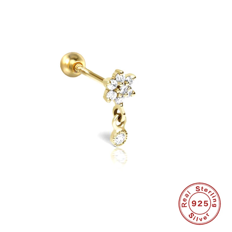 CANNER 1PC Vier-Punkt-Stern Mond Quaste Lotus Knorpel Spirale Piercing 925 Sterlingsilber Ohrstecker Für Frauen Ins Ohrring