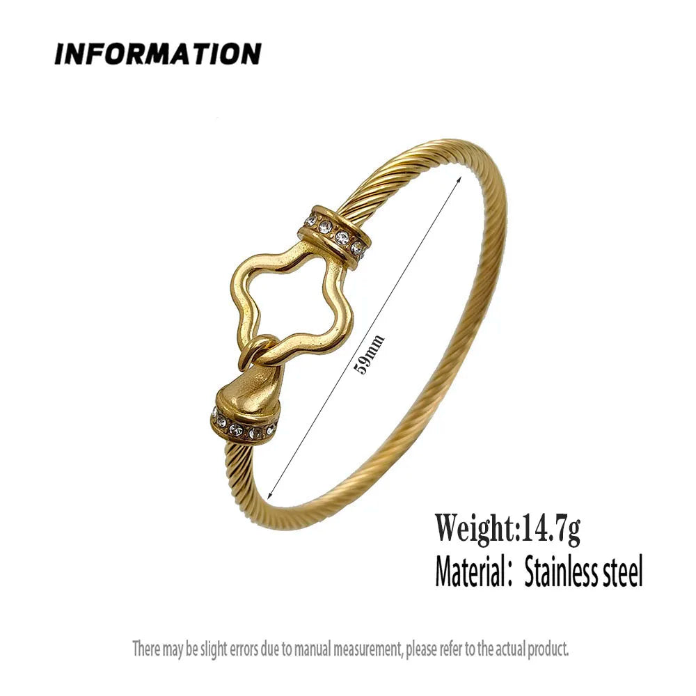 Neues Stahlseil-Knopf-Zirkon-Kleeblatt-vergoldetes Armband 18K, hochwertiges wasserdichtes Partnerarmband, Ehefrau-Geschenk