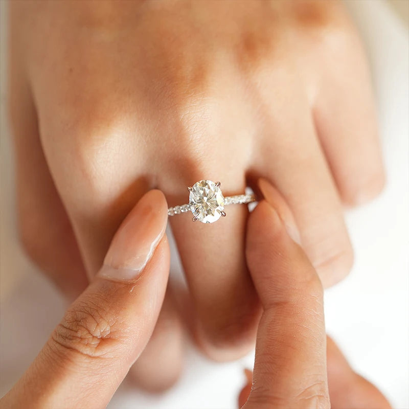NeeTim Anillos de moissanita de corte ovalado de 1, 2 y 3 quilates para mujer, plata de ley 925, anillo de compromiso de boda con diamantes de laboratorio, banda de piedras preciosas