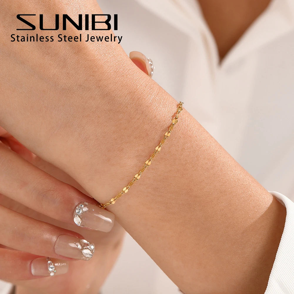 Edelstahlarmband für Damen, einfaches, glänzendes Kettenarmband mit verstellbarem Anhänger, minimalistischer Schmuck für Hochzeiten und Partys, Großhandel