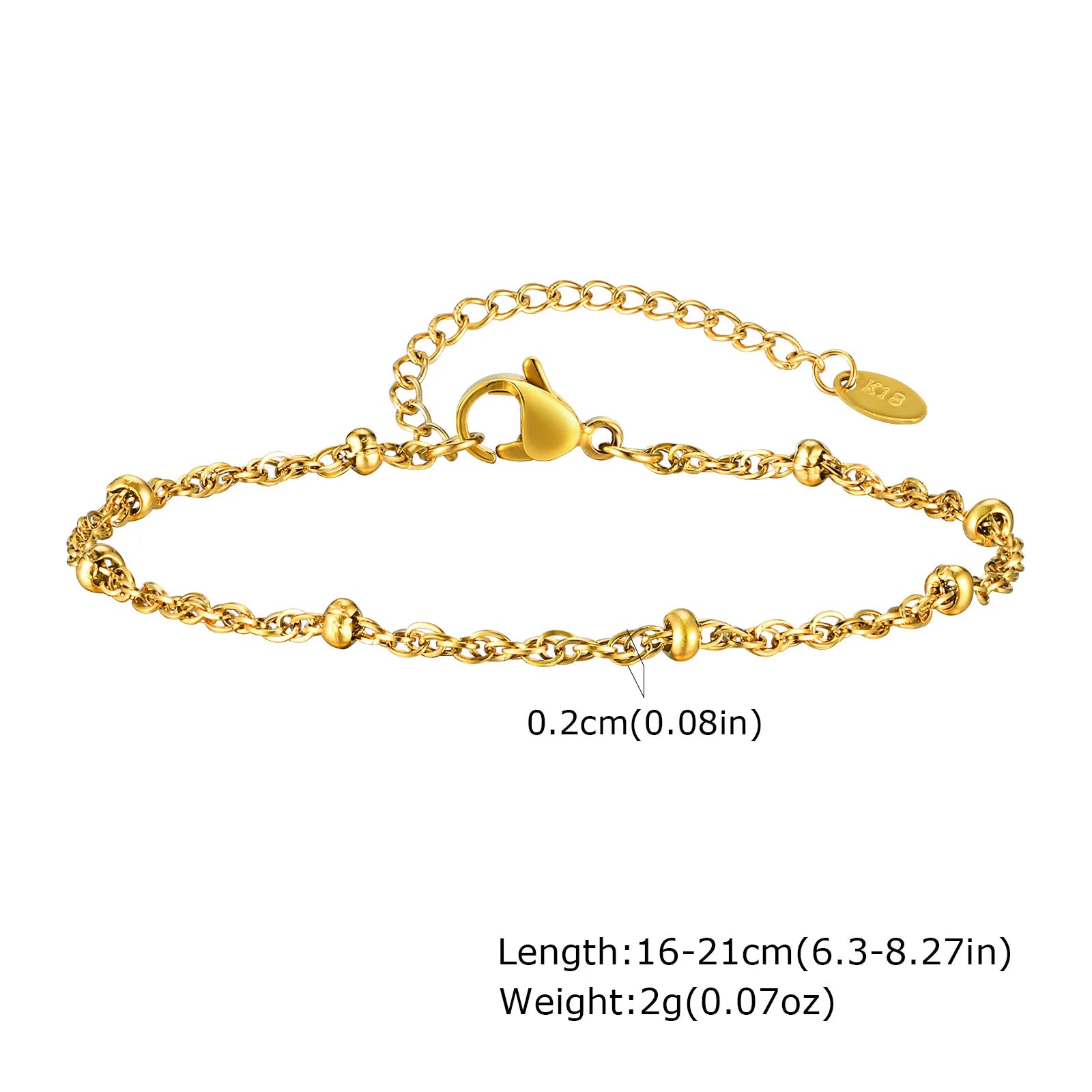 Dünnes Gliederarmband für Damen, Edelstahl 18K vergoldet, wasserdichter Schmuck