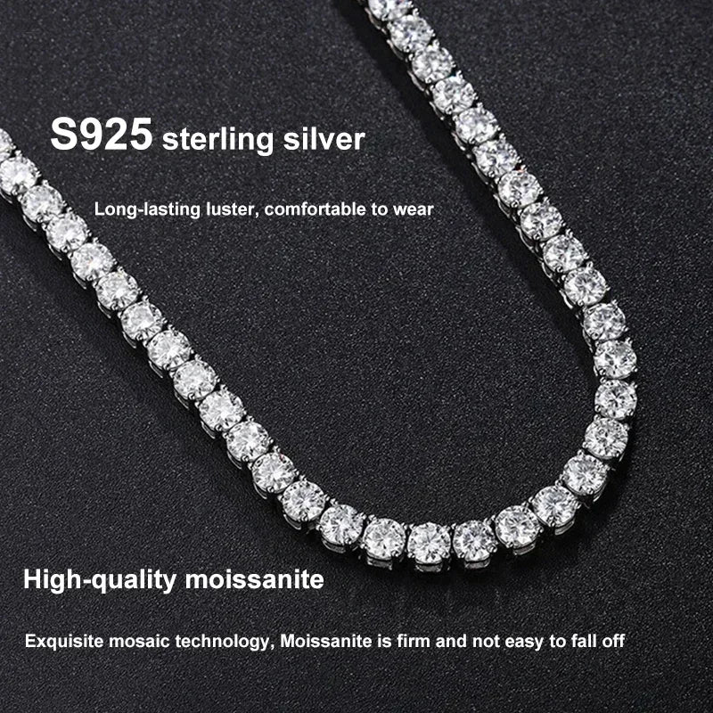 NeeTim Collar de tenis de moissanita real de plata de ley 925 para hombres y mujeres, cadena de cuello con diamantes de laboratorio, joyería fina para fiestas