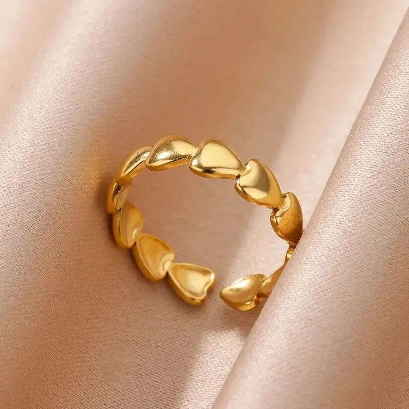 Edelstahl Herzringe für Damen, verstellbarer, goldfarbener Herzring, Hochzeitspaar, Weihnachtsgeschenke, Partygeschenke