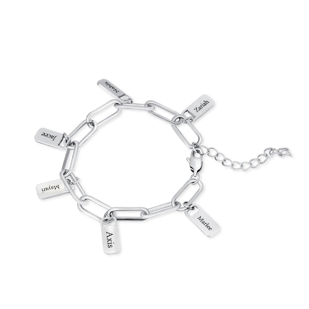 MaiLun Personalized Names Women Bracelet Stainless steel Rectangle Charms Bracelet Jewelry Gift for Mom Mother's Day Gift
