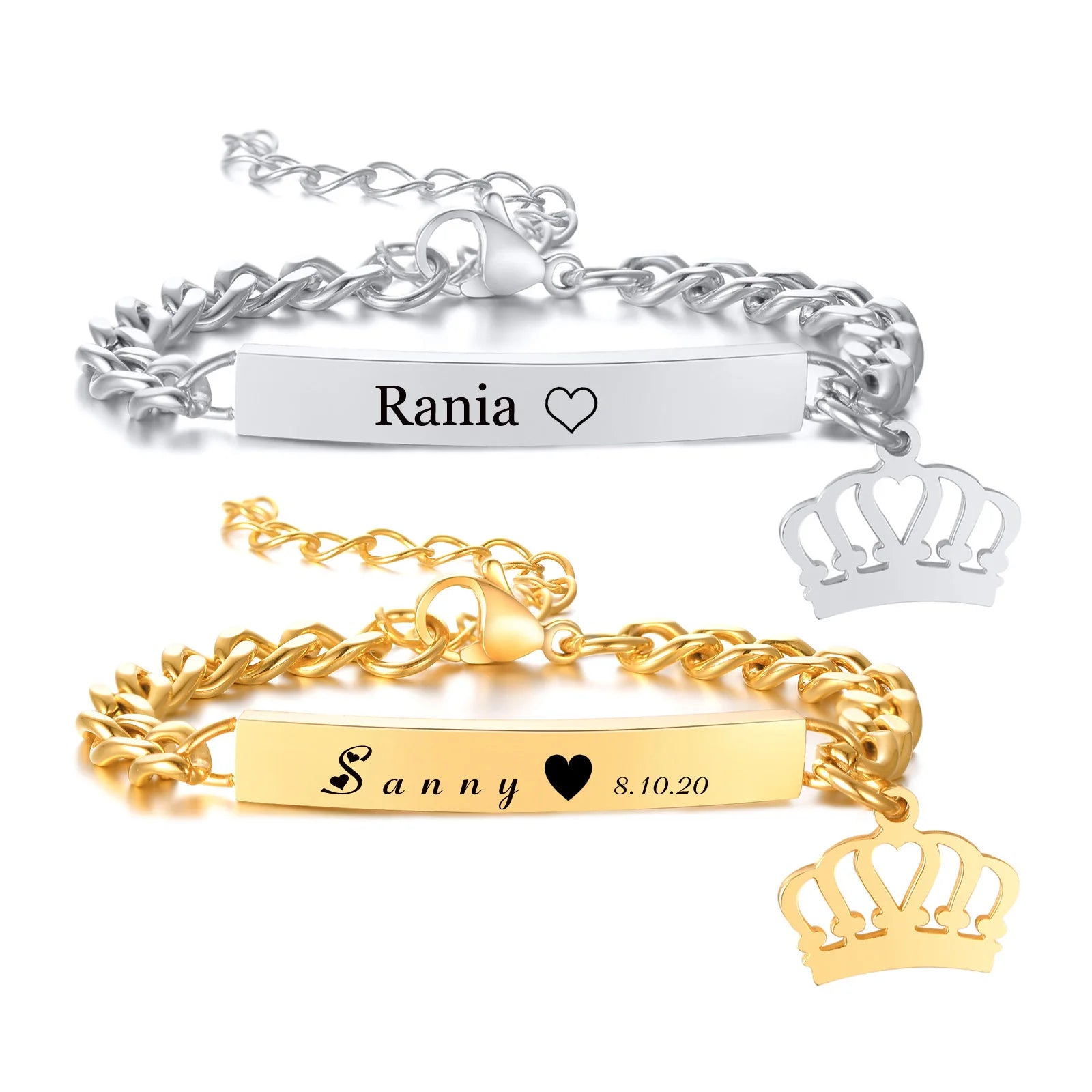 Individuelles personalisiertes Namens-ID-Armband für Mädchen und Jungen, Edelstahl-Gliederketten-Kronenarmband, nicht allergisch