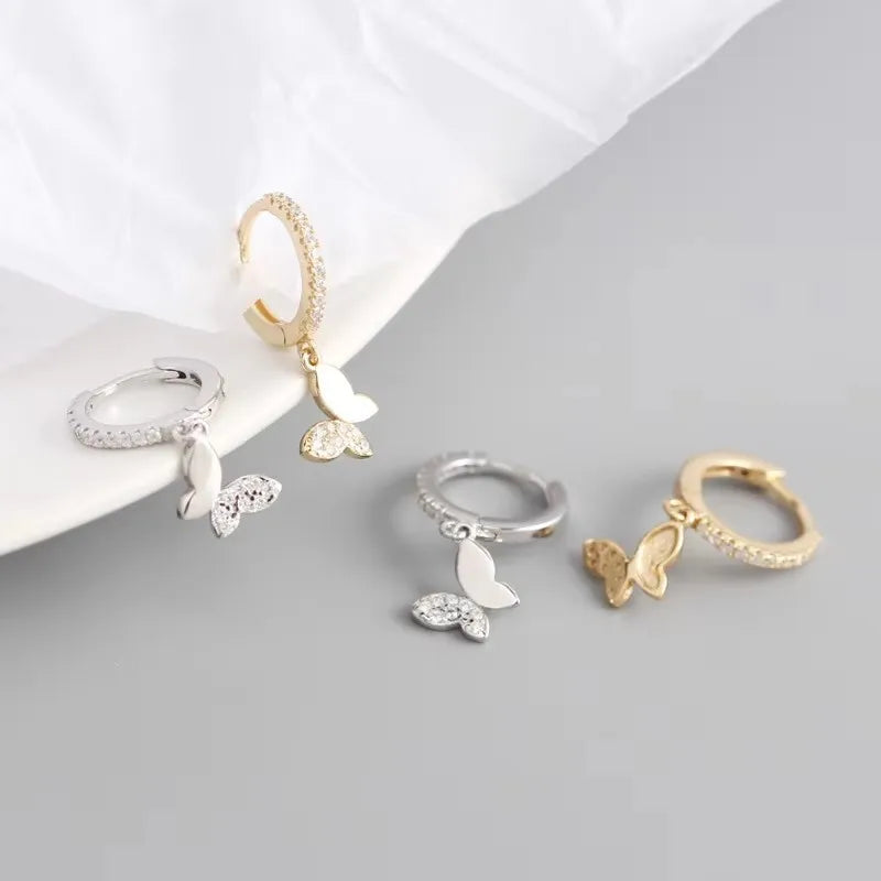 925 Sterlingsilber Schmetterling Creolen für Damen Glänzende Zirkonia Gold Silber Schmuck Geschenke